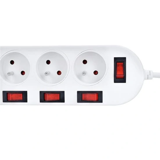 5z prodlužovací přívod, 3m, 3 x 1mm2, bílý, 6x vypínač