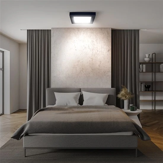 LED mini panel CCT, přisazený, 12W, 900lm, přepínání 3000K, 4000K, 6000K, čtvercový, černý