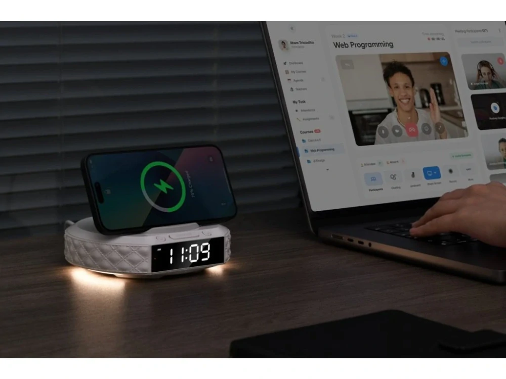 Multifunkční stolní hodiny IMMAX clock s bezdrátovou nabíječkou Qi 5W/10W