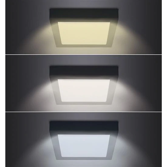 LED mini panel CCT, přisazený, 12W, 900lm, přepínání 3000K, 4000K, 6000K, čtvercový, černý