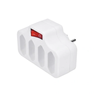 Rozbočka,  4 x 2,5A, bílá, vypínač