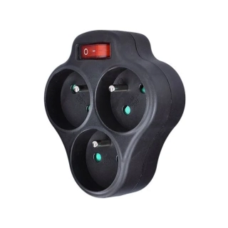 Rozbočka, 3 x 10A, černá, vypínač