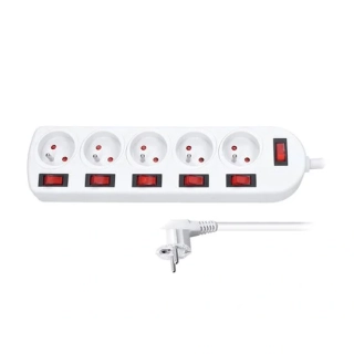 5z prodlužovací přívod, 3m, 3 x 1mm2, bílý, 6x vypínač