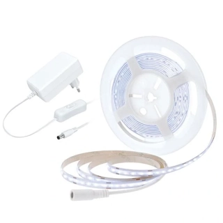 LED COB pásek, sada s adaptérem, vypínač, 5m, 8W/m, 800lm/m, studená bílá