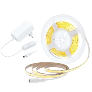 LED COB pásek, sada s adaptérem, vypínač, 5m, 8W/m, 800lm/m, teplá bílá