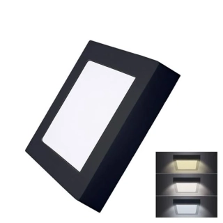 LED mini panel CCT, přisazený, 12W, 900lm, přepínání 3000K, 4000K, 6000K, čtvercový, černý